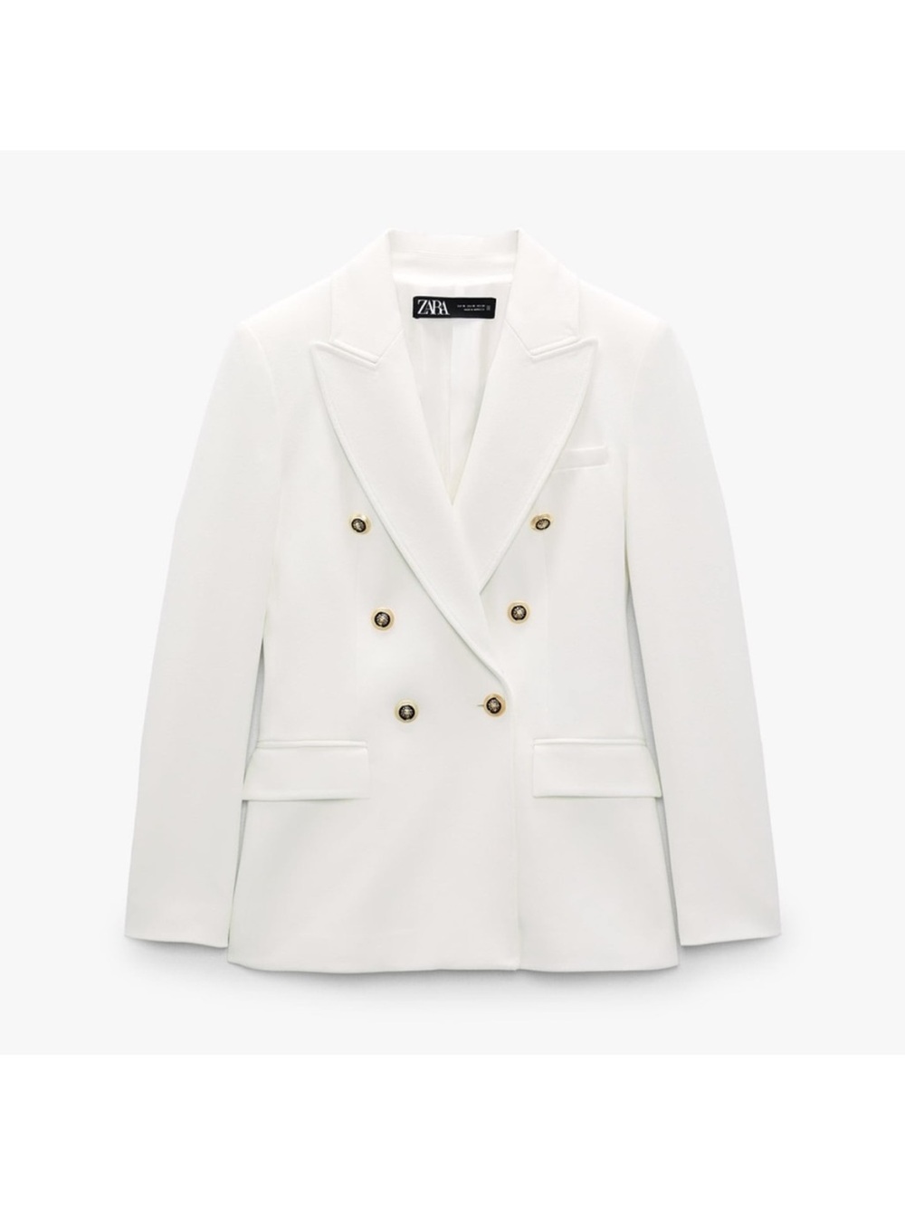 Zara White Double-Breasted Blazer with Gold Buttons M Blogger Favorite
